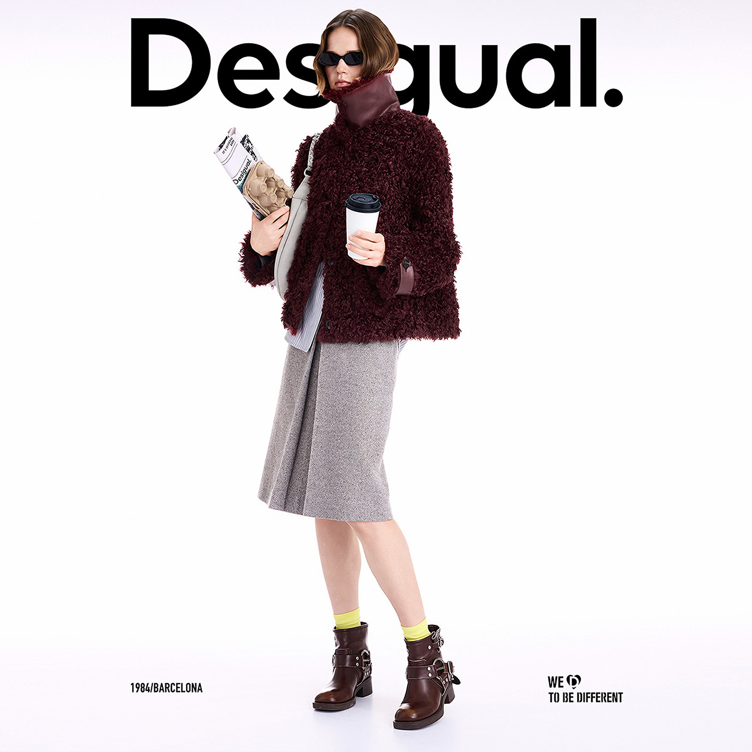 Desigual25秋冬新品安可拉红贴袋设计印花里布翻领长袖女士外套