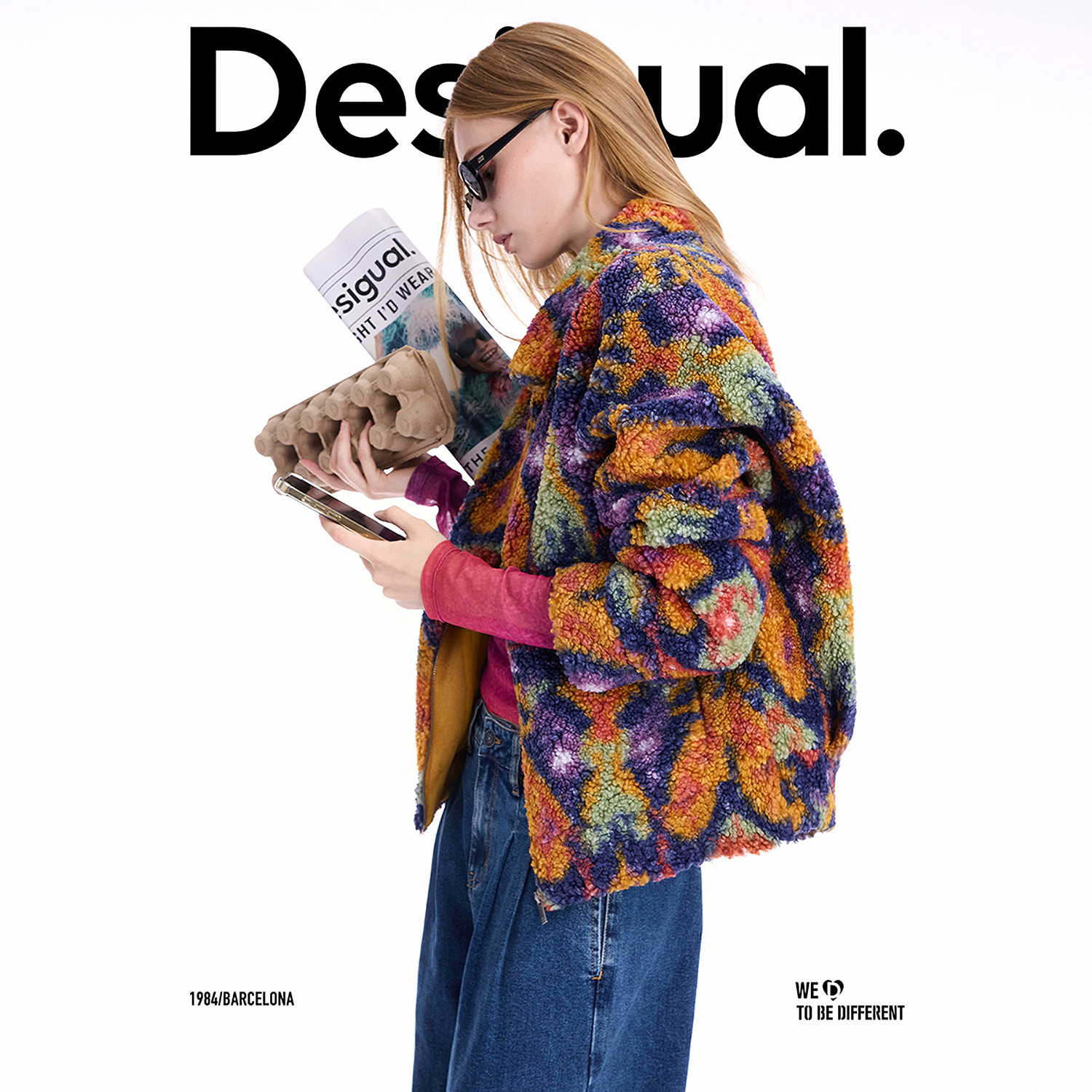 Desigual【明星同款】仿羊羔毛宽松印花翻领女士外套