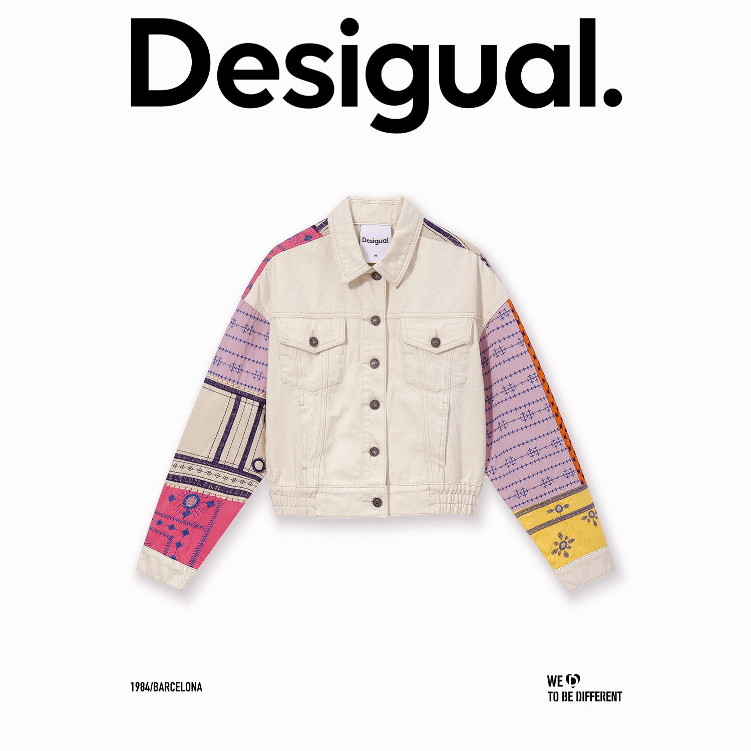 Desigual【明星同款】刺绣拼接翻领女士牛仔外套