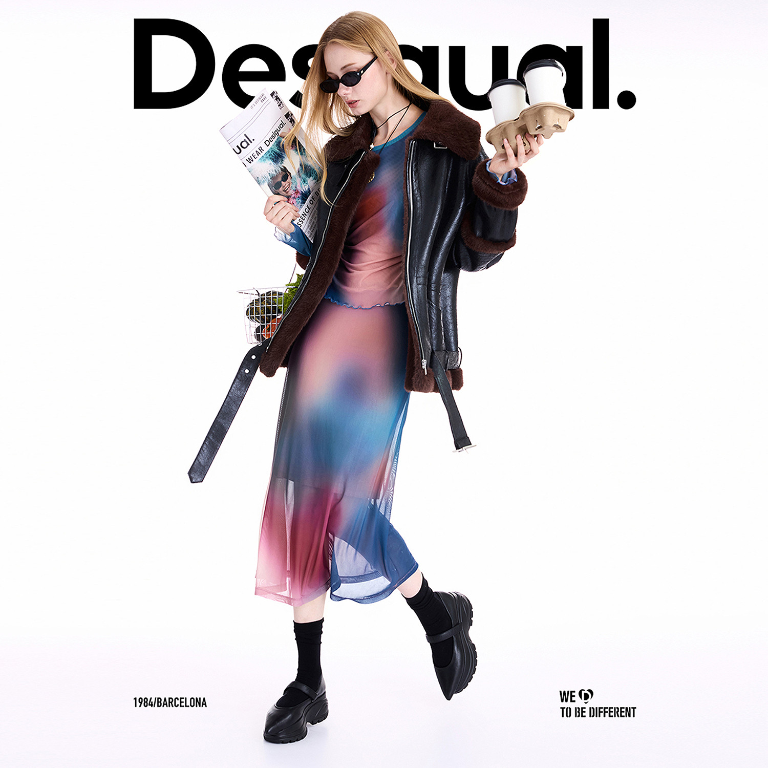 Desigual25秋冬新品仿皮毛一体翻领女士外套