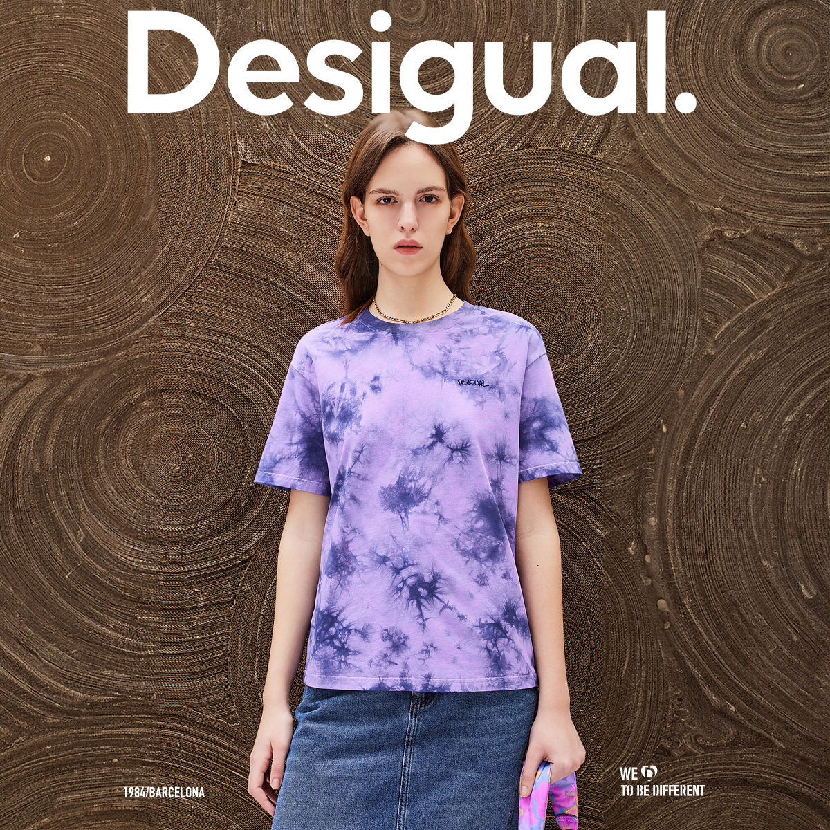 Desigual24春夏新品宽松雪花纹扎染刺绣圆领女式T恤 - 图0