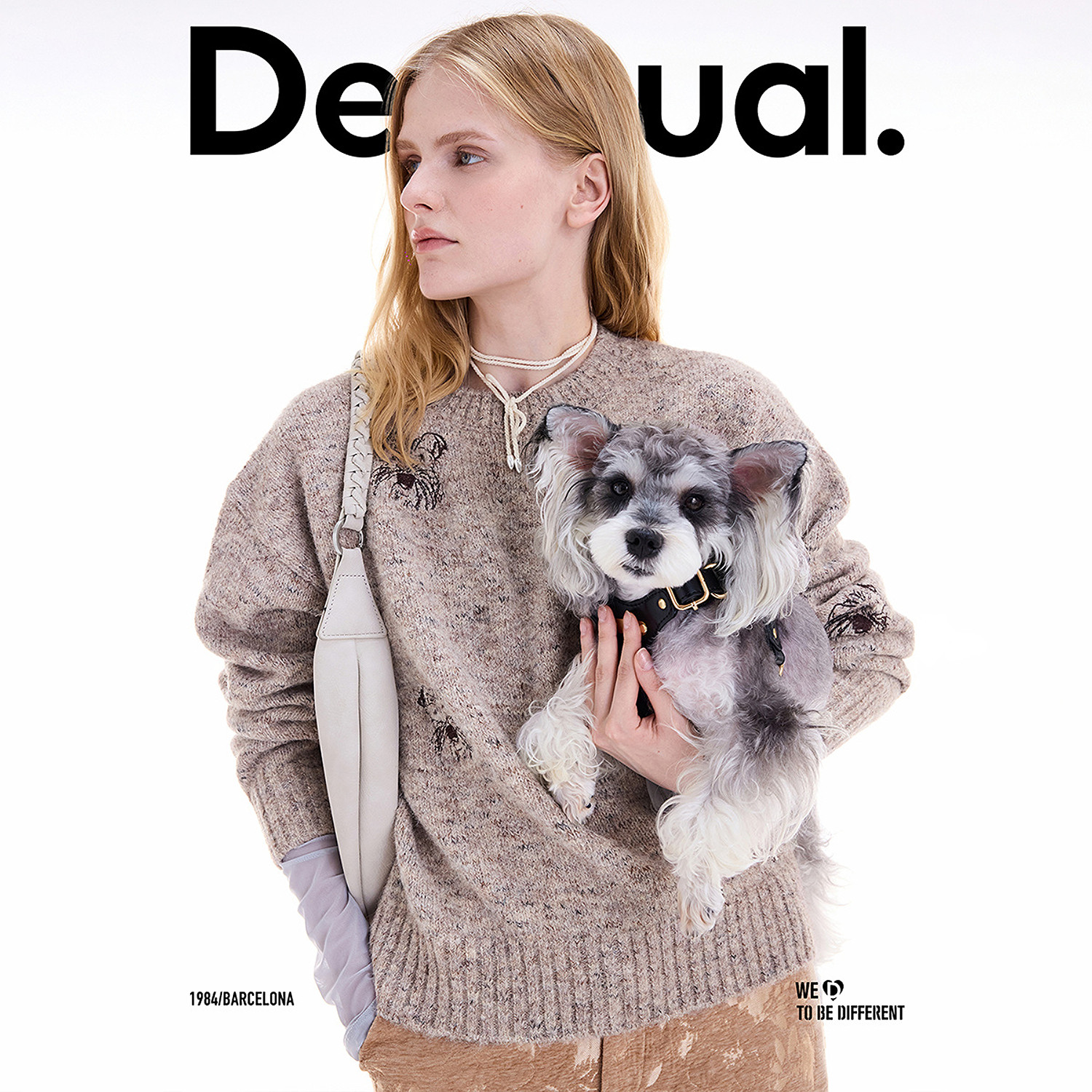 Desigual25 new autumn and winter hand-painted pencil puppy embroidery women's sweater
