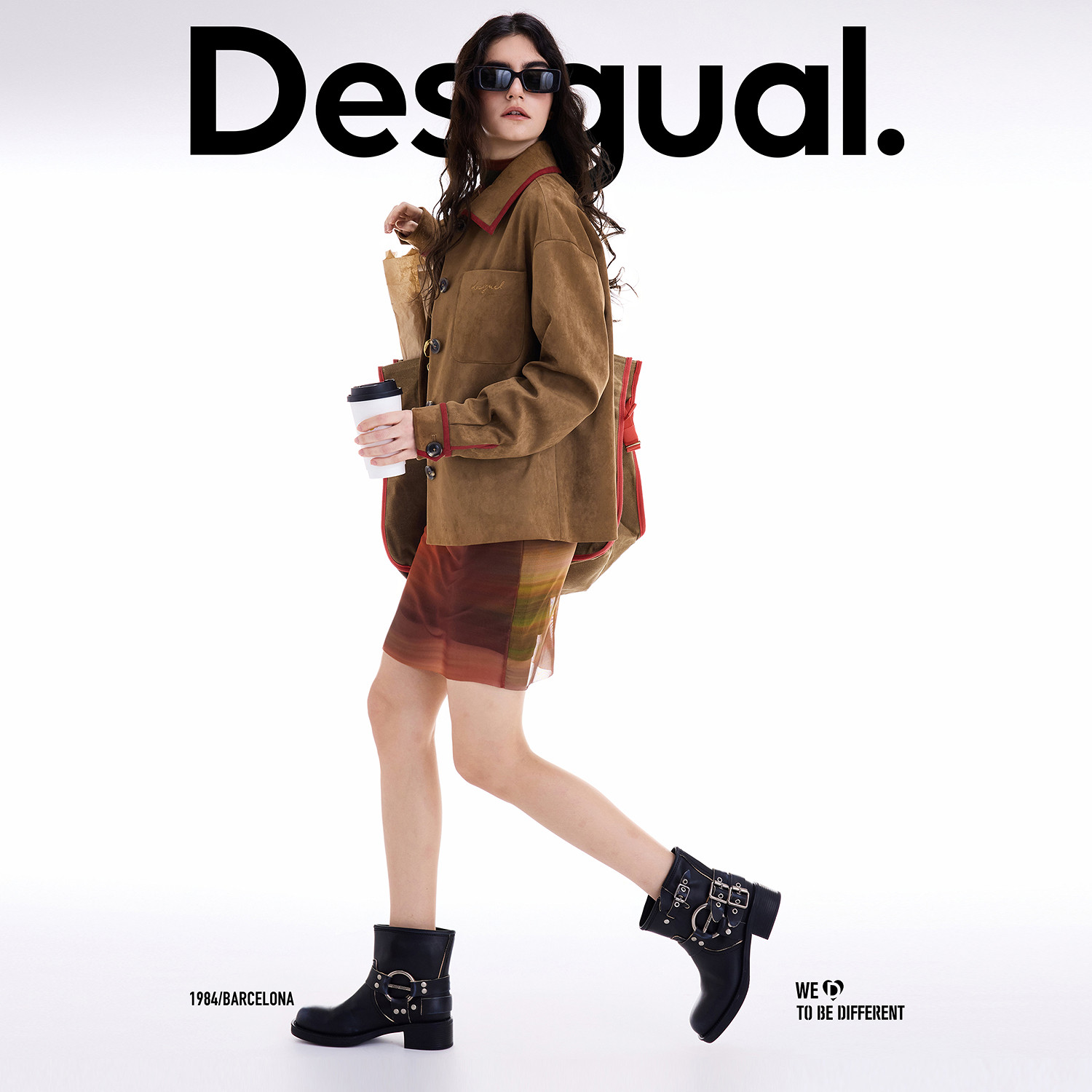 Desigual25秋冬新品麂皮感巴恩风红色撞边装饰工装风女士外套