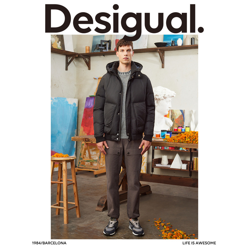 Desigual【西班牙时尚品牌】立体绣连帽防风长袖男式羽绒服-图2