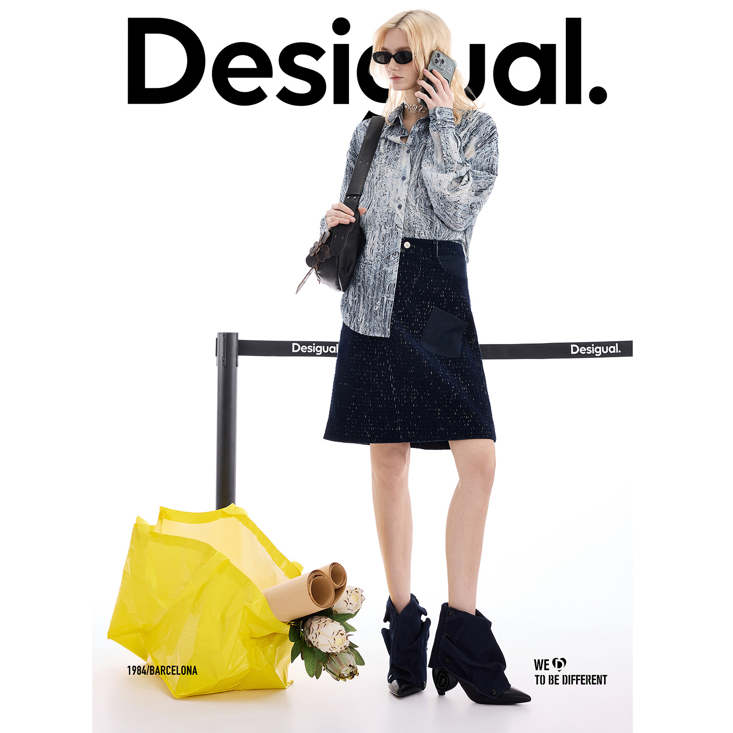 Desigual26春夏新品灯芯绒拼牛仔贴袋A字型短款女式半身裙,淘宝优惠券,粉丝福利购,淘宝优惠卷