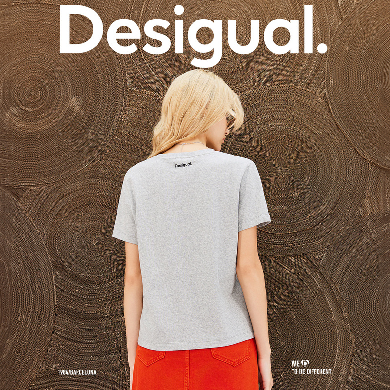 Desigual24春夏新款插画风格刺绣印花宽松女式T恤夏季短袖圆领