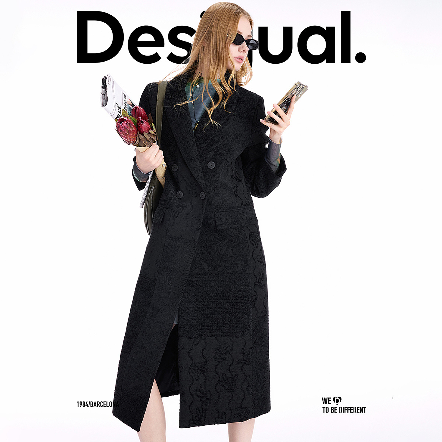 Desigual25 new autumn and winter flocked jacquard gun lapel black women's coat