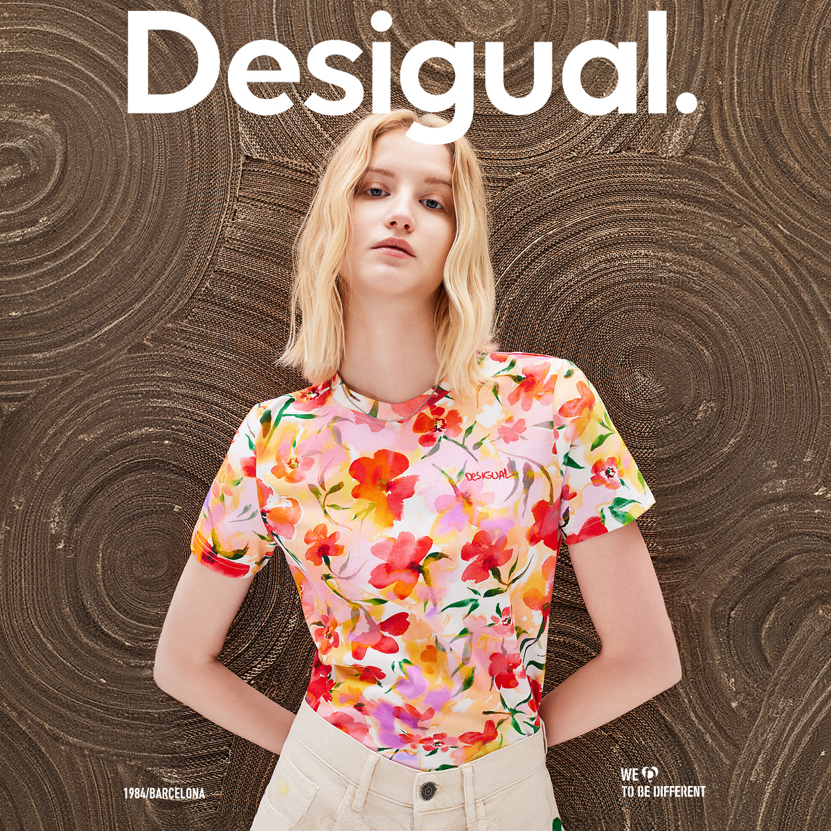 Desigual24春夏新款宽松花朵印花刺绣圆领短袖女式T恤夏季上衣女 - 图1