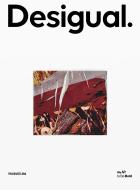 Desigual26秋冬新品紫色手绘拼贴画印花长款艺术印花围巾