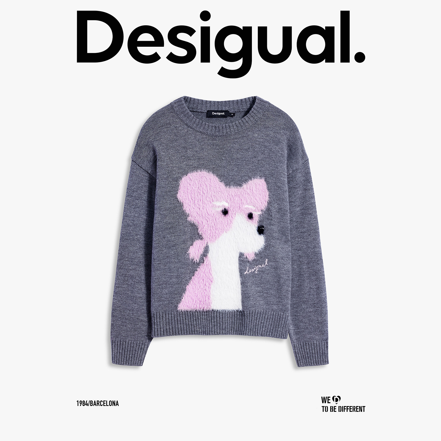 Desigual25 new autumn and winter dog jacquard embroidered heather gray women's sweater