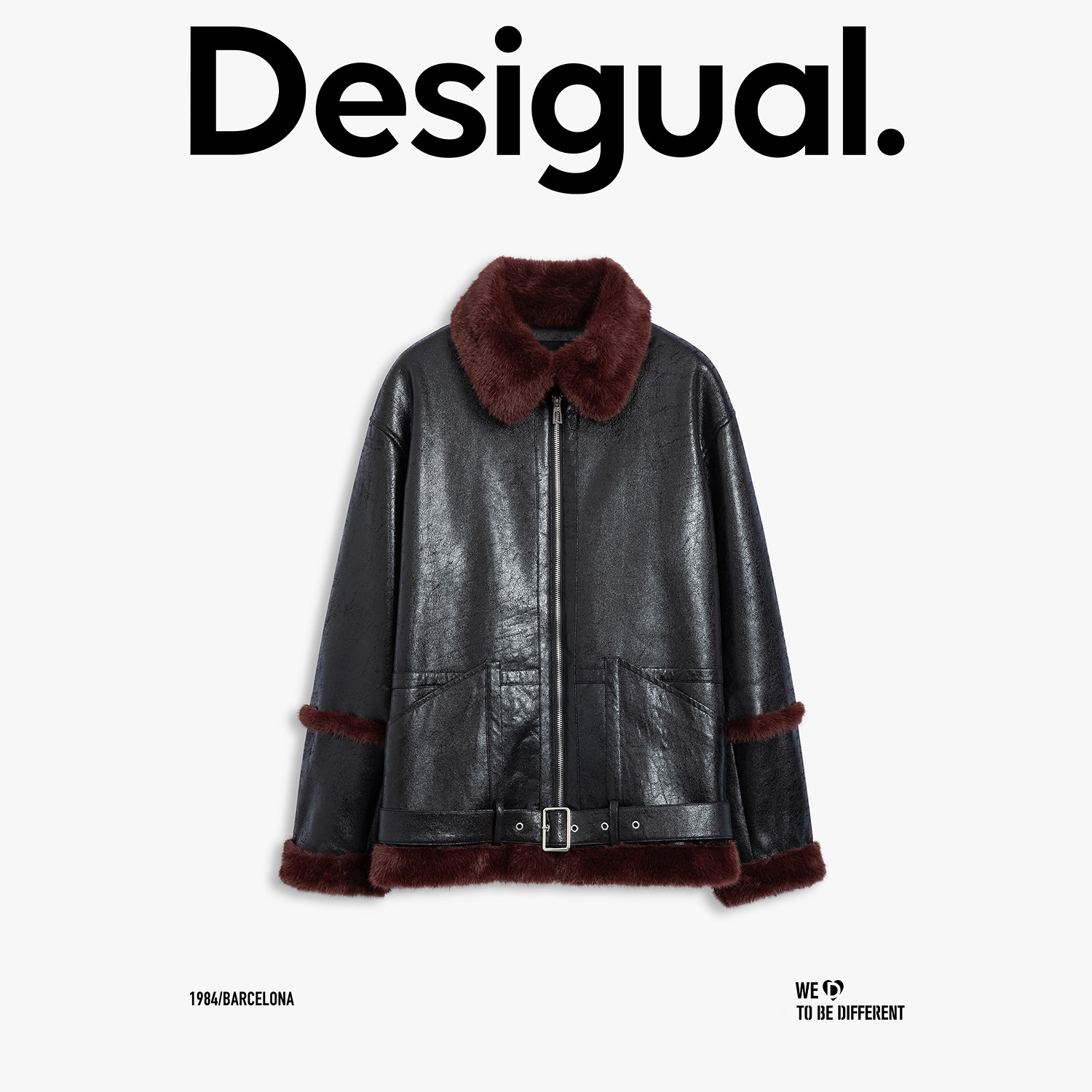 Desigual25秋冬新品仿皮毛一体翻领女士外套