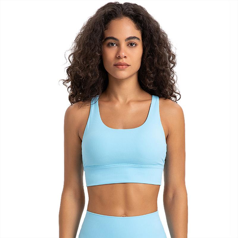 Striped Vitality Cross Shoulder Strap Sports Bra Women's Wid - 图3