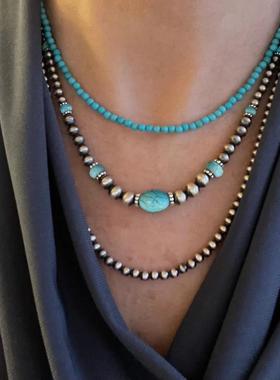 Turquoise necklace for women, three layered necklace