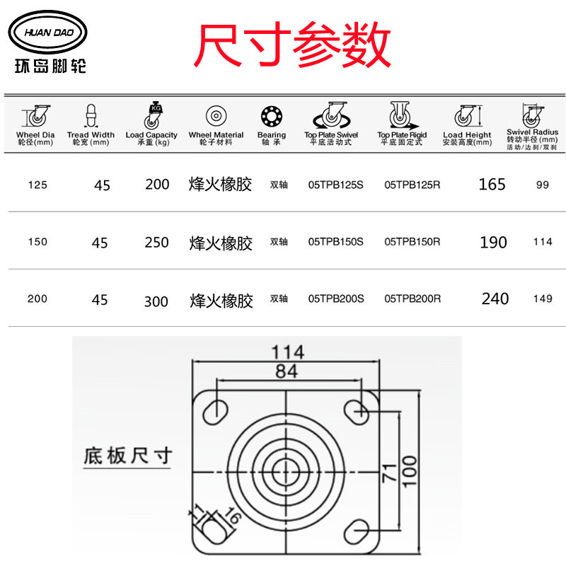 5 6 8英寸平板手推车烽火重型脚轮万向轮子静音带刹车单轮送配件 - 图1