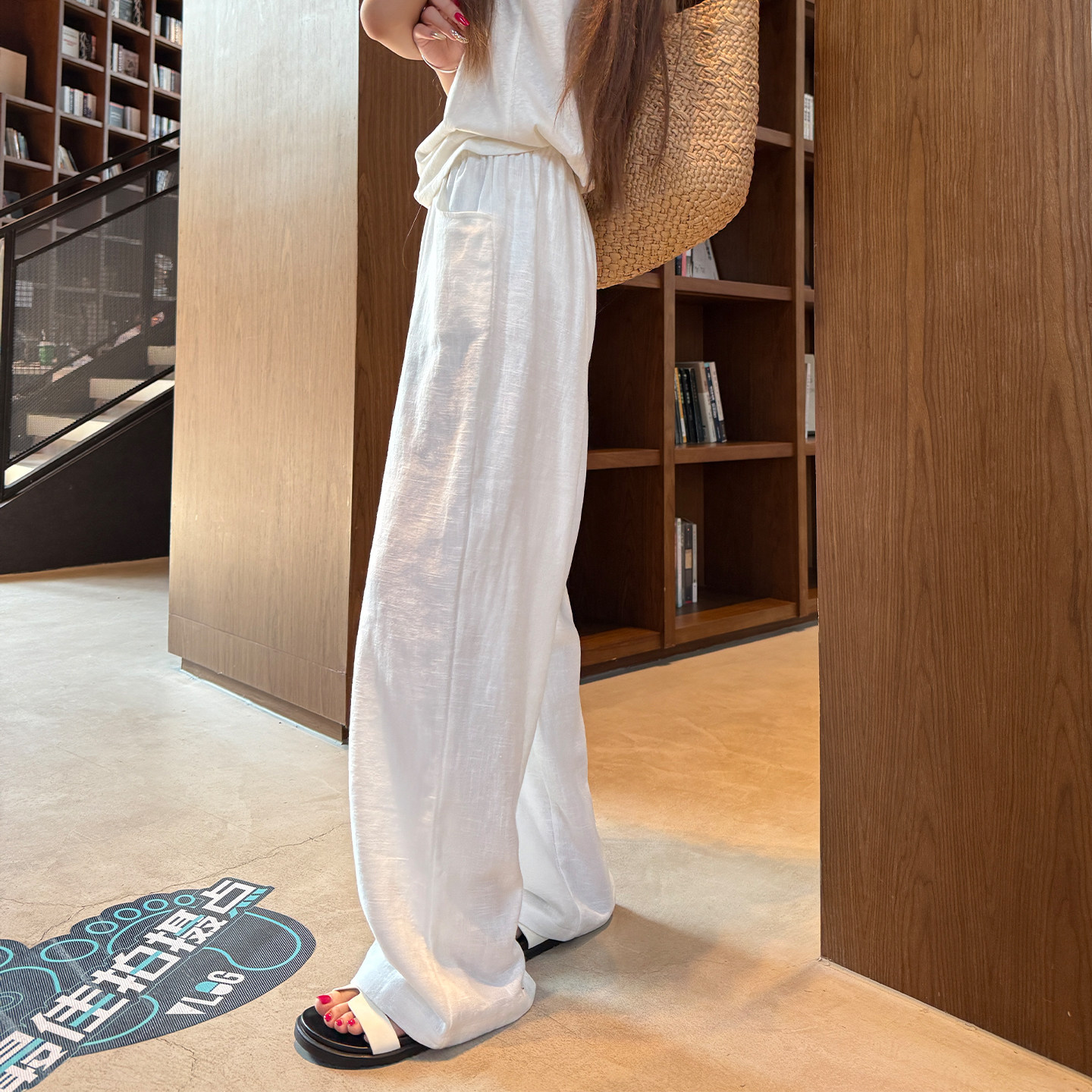 白色苎麻裤女夏季薄款阔腿裤松紧腰抽绳休闲棉麻老钱风水洗亚麻裤,淘宝优惠券,粉丝福利购,淘宝优惠卷