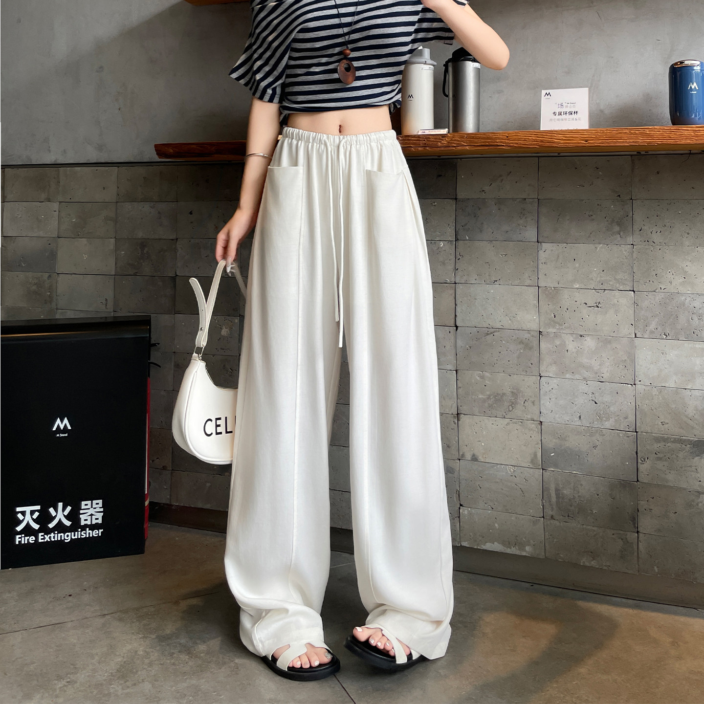 白色弯刀裤女夏凉感薄款天丝亚麻阔腿裤小个子慵懒老钱风棉麻裤子,淘宝优惠券,粉丝福利购,淘宝优惠卷
