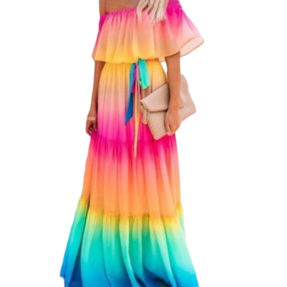 Women's Chest Wrapping Gradient Large Swing Dress - 图3