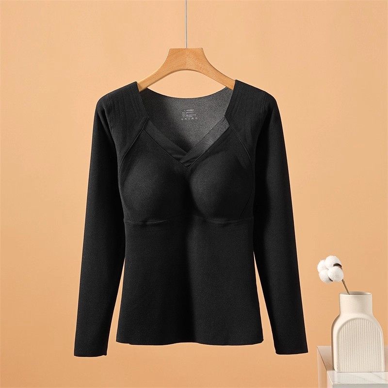 2025冬季石墨烯发热保暖内衣女长袖带胸垫内搭加绒加厚打底衫上衣,淘宝优惠券,粉丝福利购,淘宝优惠卷