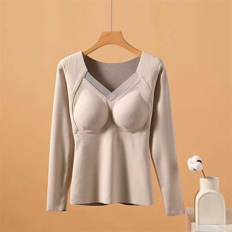 2025冬季石墨烯发热保暖内衣女长袖带胸垫内搭加绒加厚打底衫上衣,淘宝优惠券,粉丝福利购,淘宝优惠卷
