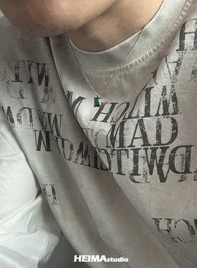 绿冰糖钻项链男美式钛钢吊坠