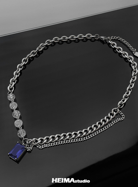 SVP蓝色锆石钛钢男项链