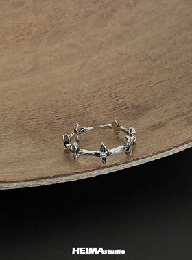 原创鸢尾花系列纯银戒指男复古做旧小拇指戒男士单身高级感小众