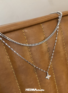 原创北极星系列不掉色双层项链男女小众设计高级感痞帅锁骨链钛钢