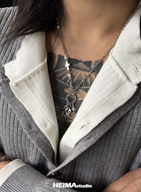 原创船锚项链男生欧美嘻哈街头小众设计高级感锁骨链毛衣链男士