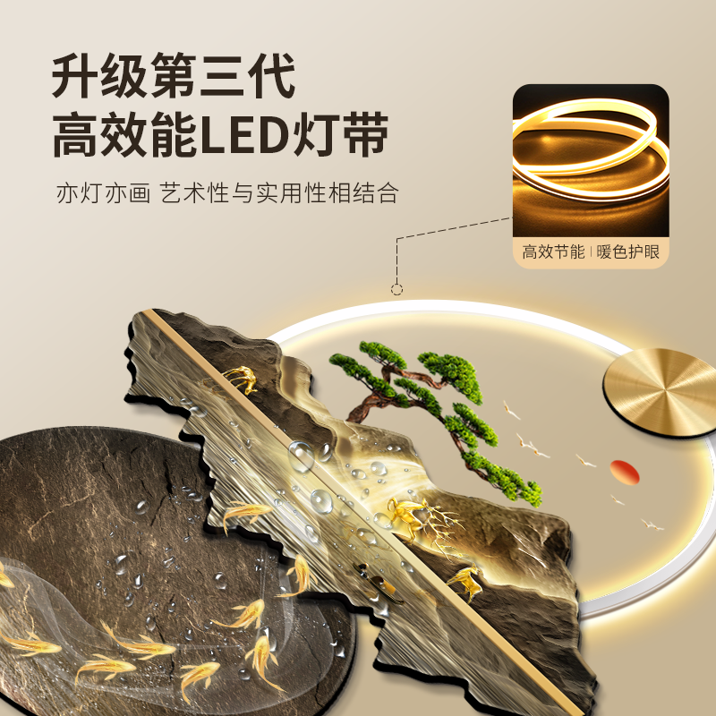 带灯玄关装饰画流水生财高端入户正对门走廊尽头过道挂画山水画