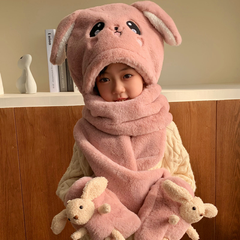 2025新款儿童帽子围巾一体秋冬兔耳朵会动女童围脖女孩男孩冬天潮,淘宝优惠券,粉丝福利购,淘宝优惠卷