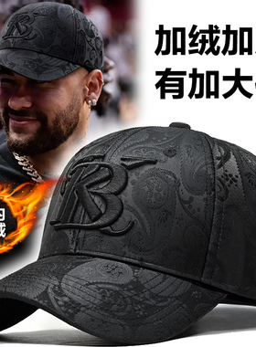 大码男士加绒加厚腰果印花棒球帽