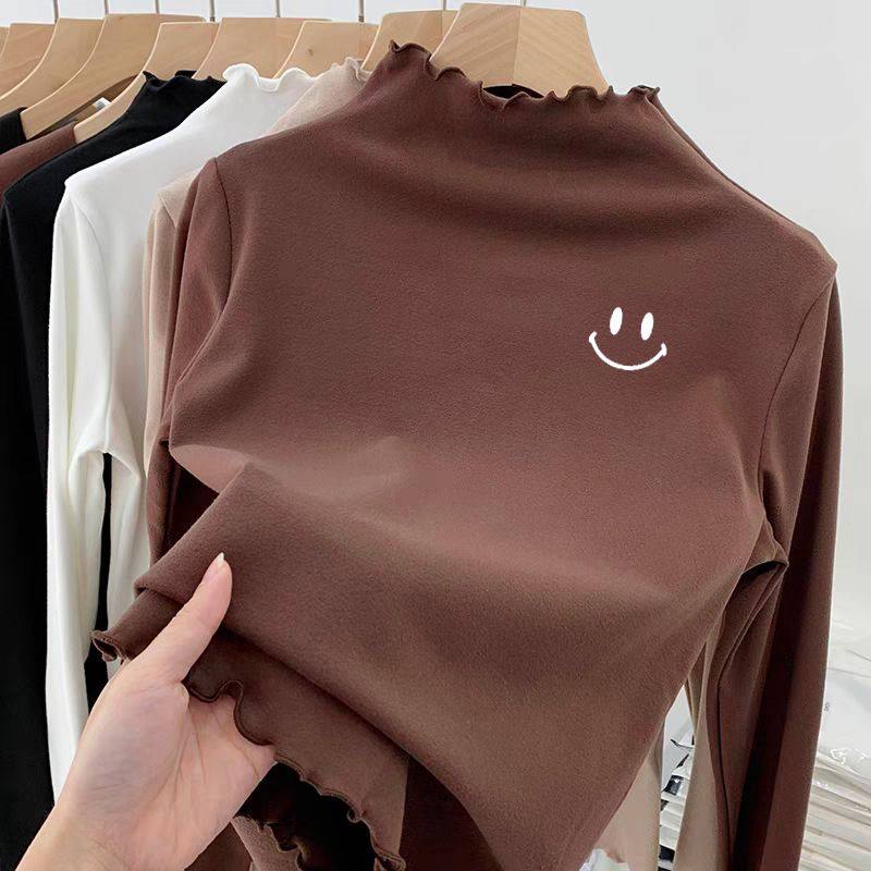 女童德绒t恤秋冬新款洋气中大童半高领木耳边长袖内搭上衣打底衫,淘宝优惠券,粉丝福利购,淘宝优惠卷