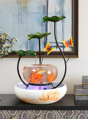 小型循环流水喷泉创意鱼缸装饰招财客厅玄关电视柜旁桌面加湿摆件