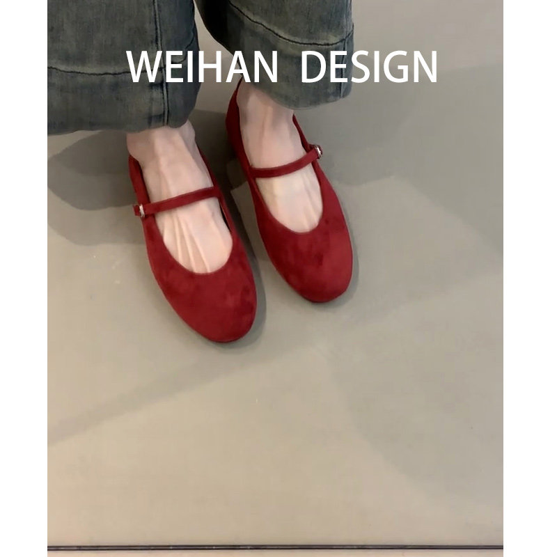 羊皮版！复古平底红色单鞋女一字带芭蕾舞鞋圆头浅口配裙子奶奶鞋,淘宝优惠券,粉丝福利购,淘宝优惠卷