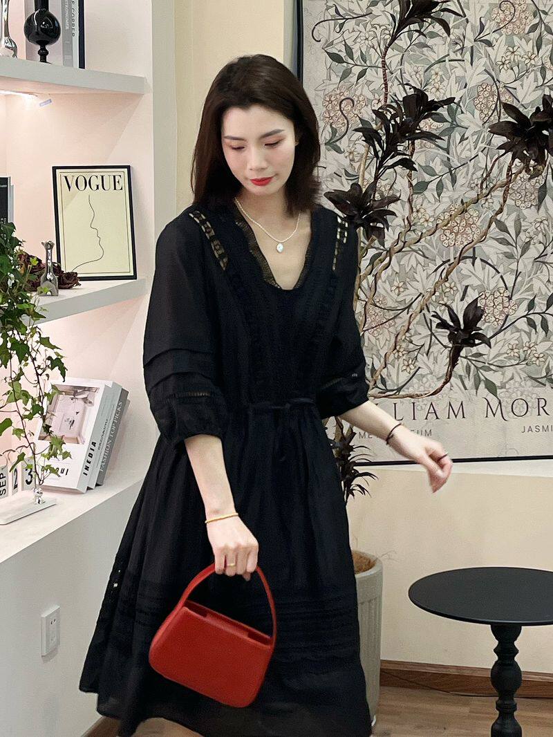 T井姐妹【法式宝藏！小黑裙】蕾丝气质连衣裙高端精致连衣裙女夏