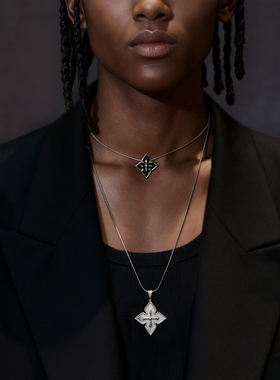 YURITAN黑釉十字星芒大吊坠项链