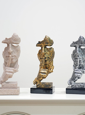 抽象艺术客厅轻奢摆件办公室沉默是金雕塑酒柜玄关桌面家居装饰品