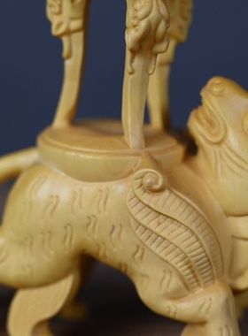 黄杨木瑞兽酒杯摆件 木雕器皿中式古典摆饰家居办公木质工艺品