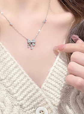 s925银蝴蝶结吊坠项链