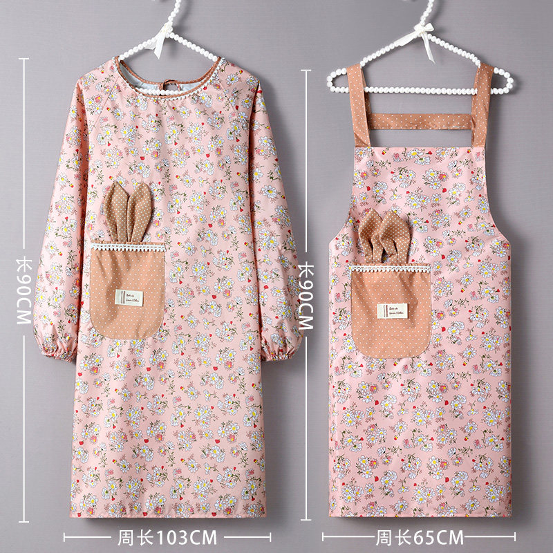 新款韩版帆布罩衣女家用厨房可爱围裙做饭防水防油夏透气时尚围腰 - 图2