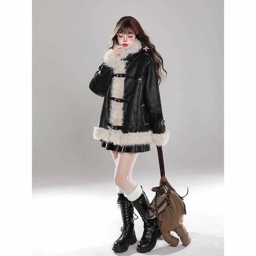 美国覆古高端皮草全合一摩托车夹克妇女在冬季羊毛衬里和加厚温暖,淘宝优惠券,粉丝福利购,淘宝优惠卷