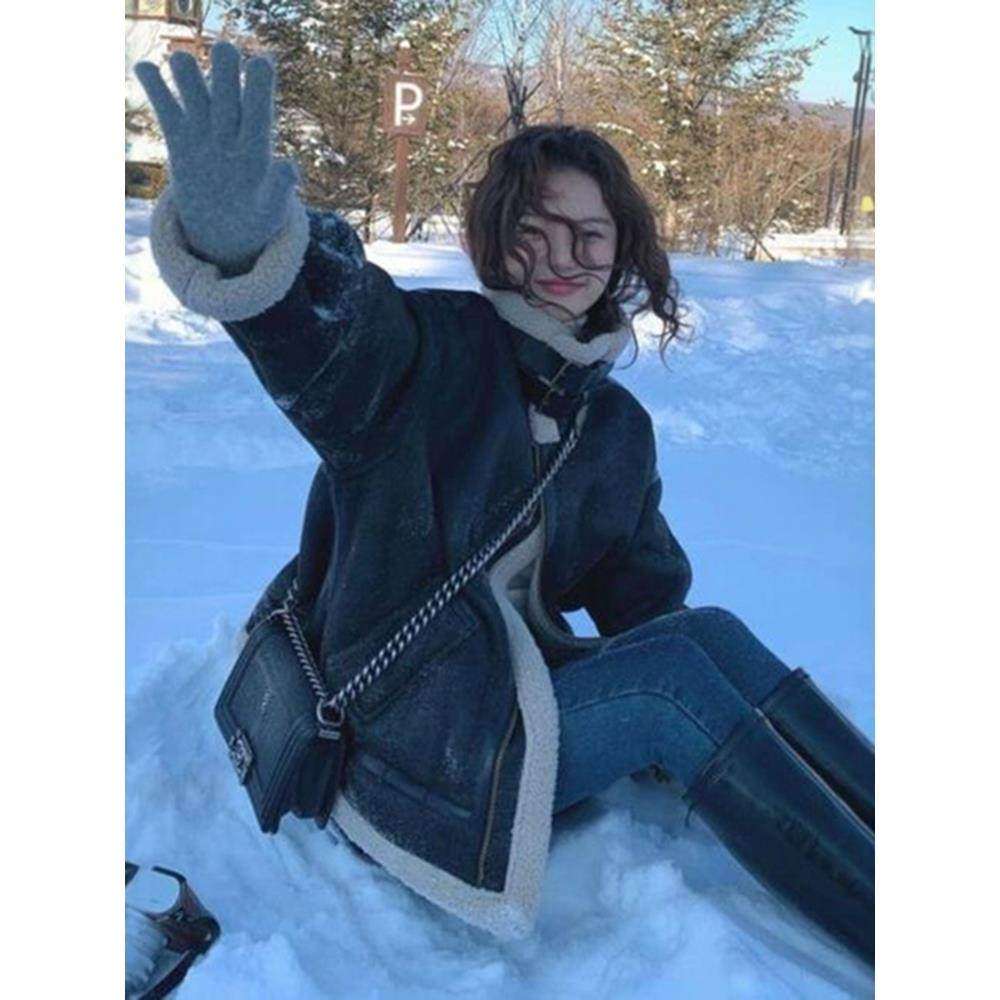 皮毛一体麂皮绒外套女小个子2025新款冬季厚机车服羊羔毛棉服夹克,淘宝优惠券,粉丝福利购,淘宝优惠卷