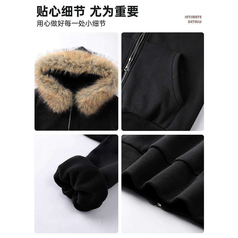 黑色连帽毛领加绒加厚外套女秋季2025新款美式短款小个子冬季上衣,淘宝优惠券,粉丝福利购,淘宝优惠卷