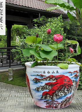 景德镇手绘乌龟缸家居客厅大摆件