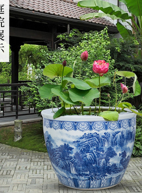 景德镇陶瓷乌龟缸睡莲庭院大摆件