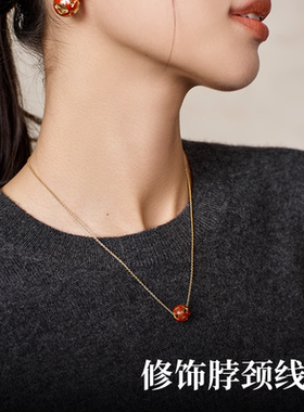 羽兮红色新款简约项链女