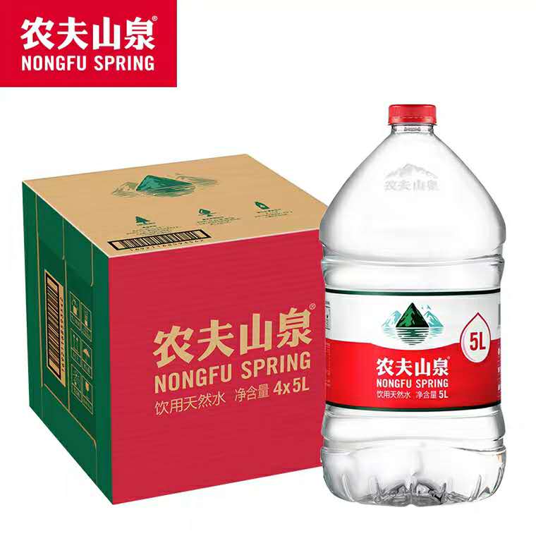 新货农夫山泉饮用水天然红盖5L*4瓶装批发一箱家庭装区域包邮-图0