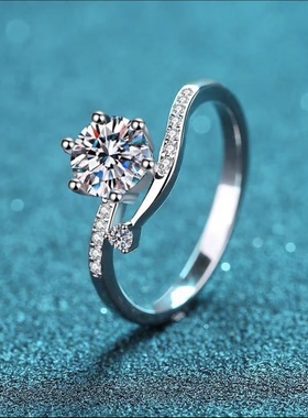 【流光】S925银镀18K白金莫桑钻AU750戒指低拖简约个性六爪