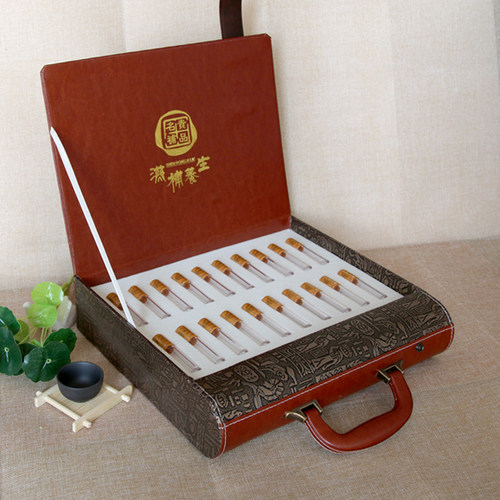 新款高档冬虫夏草包装盒皮盒20支/40支管装虫草空礼盒礼品盒定制 - 图1