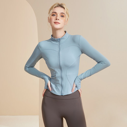 宋站拉链瑜伽服外套女春秋加绒健身服骑行跑步运动上衣户外长袖新 - 图0